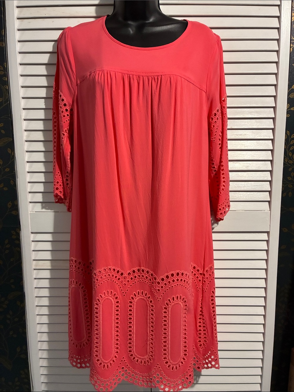 crown & ivy Coral Eyelet-Hem Dress